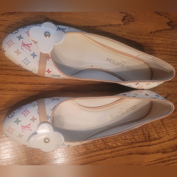 Louis Vuitton White Multi Color Monogram Logo Leather Flats Loafers Shoes - Picture 4 of 13